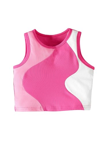 SweatyRocks Girl's Cute Colorblock Tank Top Round Neck Slim Fit Summer Crop Top