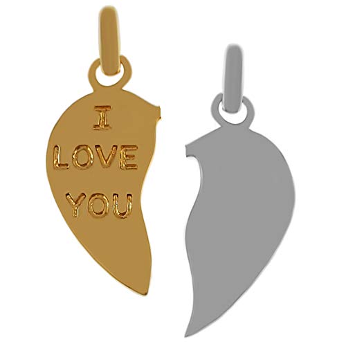 Pendentif Coeur sécable I Love You Plaqué Or bicolore 750/000 - Neuf