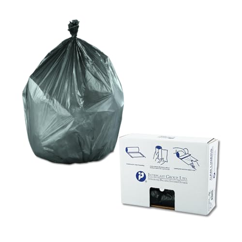 Image of Inteplast Group High-Density Interleaved Commercial Can Liners, 60 Gal, 12 Microns, 38 inch X 60 inch, Black, 200 /carton