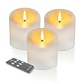 TECHLONG Outdoor Waterproof Flameless Candles with Timer, Remote Control Battery Operated Candles Flickering Last 600 Hours, 3"x3" Realistic Electric Fake LED Candles, Ivory Plastic, Set of 3