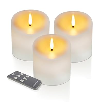 TECHLONG Outdoor Waterproof Flameless Candles with Timer, Remote Control Battery Operated Candles Flickering Last 600 Hours, 3"x3" Realistic Electric Fake LED Candles, Ivory Plastic, Set of 3