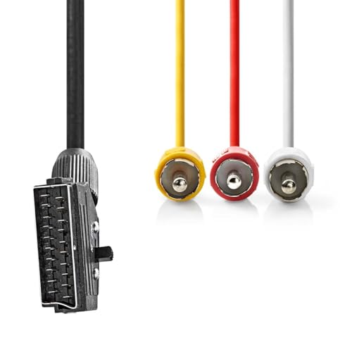 NEDIS Câble péritel - Fiche péritel - 3 fiches RCA - Nickelé - Commutable - 480p - 2 m - Rond - PVC - Label