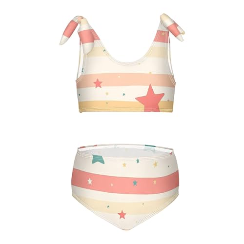 5 Pointed Stars Red Stripes Girls 2 Piece Kids Bikini Set Beach Swimsuits Swimwear Adjustable Strap