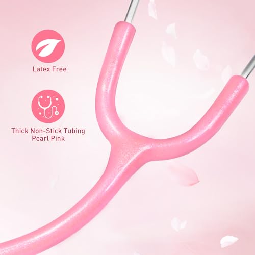 SCIAN Dual Head Stethoscope for Nurses, Kids, Adults, Classic Stainless Steel Stethoscope Kit Medical Supplies with Free Accessories and Carrying Case, Pearlescent Pink Tube