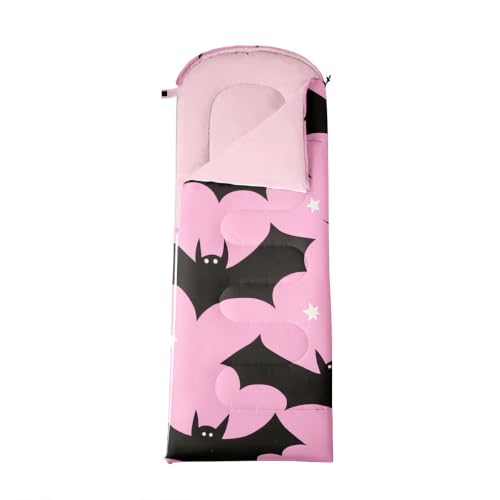 Feelyou bolsa de dormir para niños rosa y negro con diseño de Halloween para niñas y niños, 3 estaciones, resistente al agua, portátil y compacto miniatura 4
