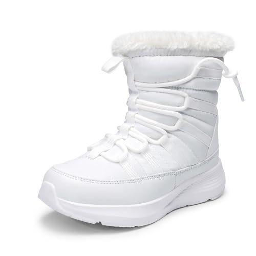 DREAM PAIRS Girls Boys Winter Snow Boots, Slip Resistant Faux Fur Lined, Windproof Warm Slip-On Boots for Kids 11 Little Kid White