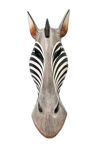 My Family House Zebra Wall Hanging Mask - Natural - Hand Carved - Albesia Wood Decoration - 50 cm