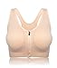 Womens Zip Front Sports Bra Wireless Post-Surgery Bra Racerback Yoga Sports Bras Beige
