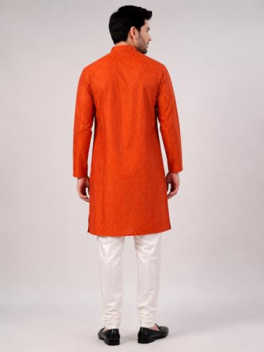 Image of LATEST CHIKAN Men's Silk Chikankari Kurta with Cream Churidar | Festive Set - KP Silk BANARSI