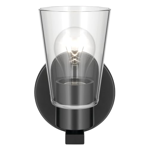 Image of Kichler Stamos 8 inch 1-Light Soft Modern Wall Sconce with Clear Glass in Black, (8 inch H x 5 inch W), 52437BKCLR