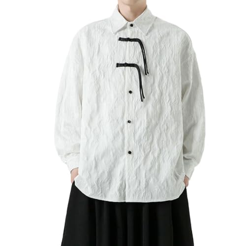Chemise coupe ample style chinois homme en coton mélangé à manches longues
