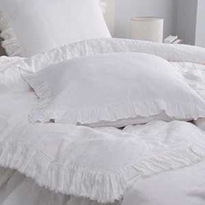 Simpleopulence 100 linen euro sham covers with ruffle 26×26 inch pillow covers set of 2 euro pillow shams for bed couch french home decor luxury and breathable square pillow cases white  urban country home decor