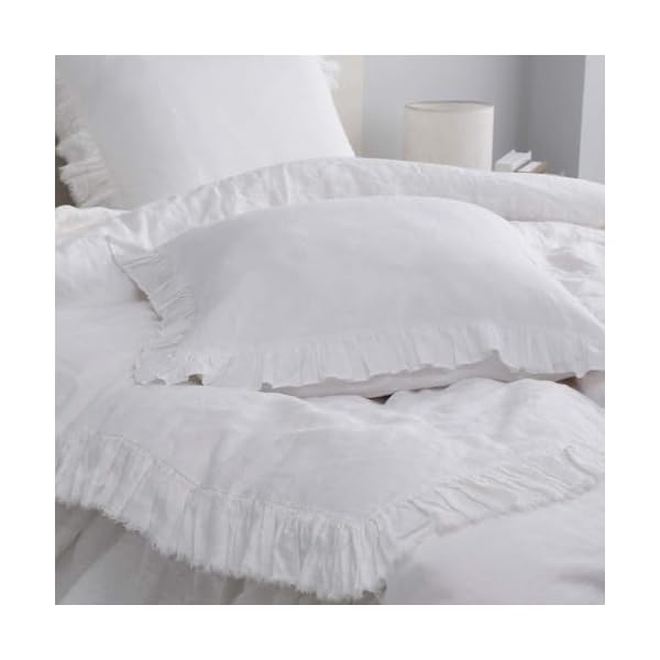 Simpleopulence 100 linen euro sham covers with ruffle 26×26 inch pillow covers set of 2 euro pillow shams for bed couch french home decor luxury and breathable square pillow cases white  urban country home decor