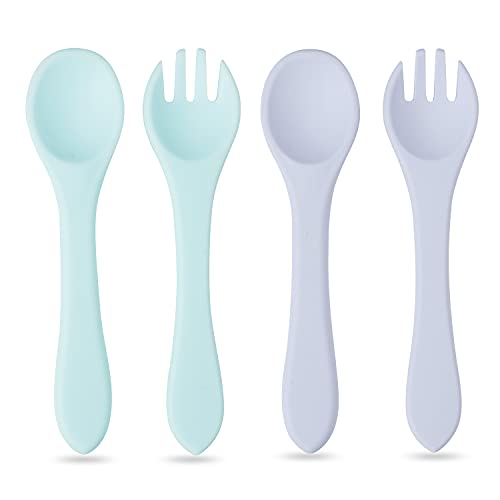 Image of PandaEar Baby Silicone Soft Bendable Utensils Spoons Forks| Training Feeding for Kids Toddlers Children Infants| BPA Free 4 Pack Cutlery