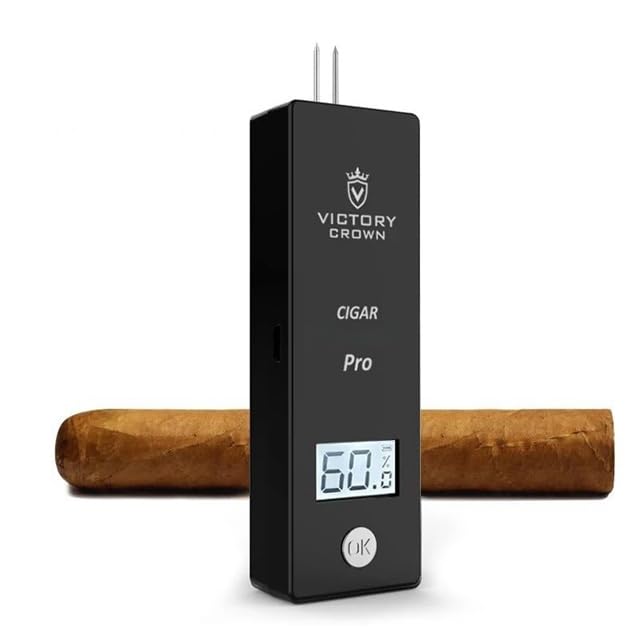 Electric Cigar Humidity Meter with LCD Display Digital Rechargeable Moisture Guage Tester Reader Humidor Hygrometer Needle Smoking Tobacco Accessories Husband Father Gifts (Black)