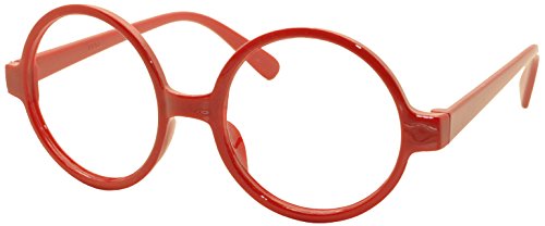 FancyG® Retro Geek Nerd Style Round Shape Glass Frame NO LENSES - Red