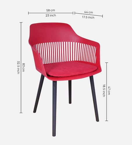 Image of Creative Red Plastic Dining Chairs Set of 1 | Armrest Spindle Back Design | Plastic Shell and Legs | 1.47 Feet Seat Height | Dining Kitchen Cafe Restaurant Living Room Home Use
