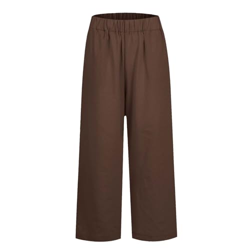 Cropped Linen Pants Women Summer Elastic Waist Straight Leg Plus Size Crop Pants Casual Beach Palazzo Trousers with Pockets3