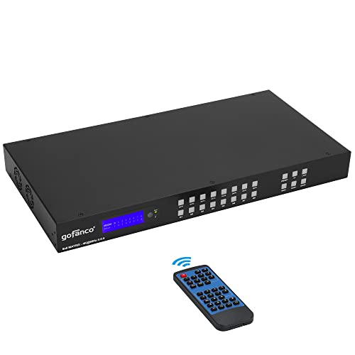 gofanco 8x8 HDMI Matrix Switch with LCD Info Screen – 1U, 4K 60Hz 4:4:4, HDCP 2.2/1.4, Auto Downscaling, Supports Dolby Vision, HDR, HDR10, HLG, Atmos, Audio Embed/Extract, EDID, Web GUI (Matrix88HD2)