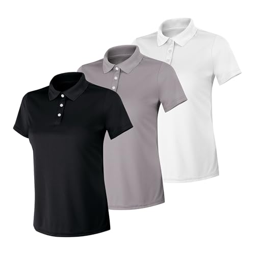 Hanes Women's Sport Performance Polo, Moisture-Wicking Performance Polo Shirt, 40+ UPF Protection, 3-Pack