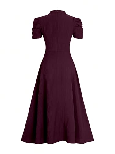 Image of Shasmi Girl's & Women's Solid Color V-Neck A-Line Maxi Dress for Women | New Year Party Outfit | Waist Cinched Puff Sleeve Western | Elegant Casual Wear (Dress 246)