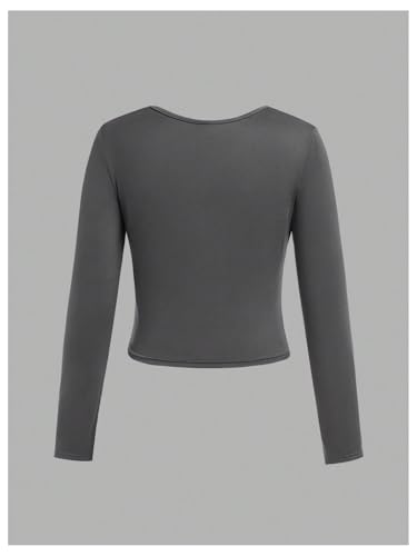 Image of RoseSeek Girl's 3 Pack Long Sleeve T Shirt Square Neck Slim Fit Basic Tee Tops Fall Tops Black Grey White 12Y