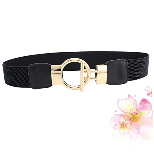 Wide Elastic Cinch Belt for Women Stretch Solid Waistband with Golden Round Pin Buckle Fashionable Decorative Waistband for Dresses Jeans Trousers and Casual Wear Black4