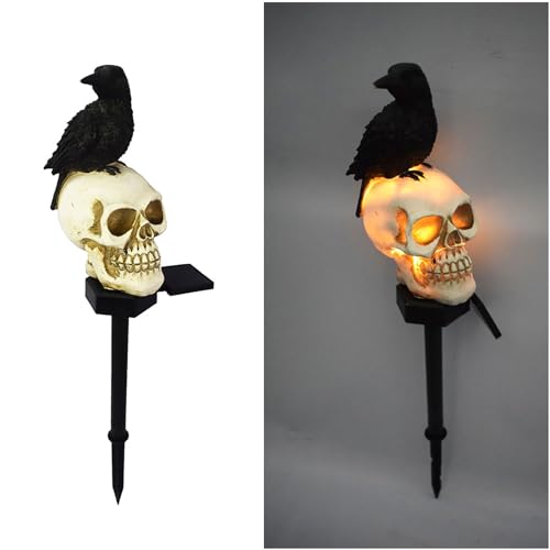 Huazzzyi Solar Crows Skull Outdoor Solar Skeleton Lamp Waterproof Solar Lights Skull Garden Decor Crow Shape Solar Garden Decor Lights for Yard Lawn Patio Halloween Party Decor