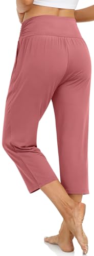 Image of UEU Women's Yoga Capri Pants Loose Soft Drawstring Workout Sweatpants | Comfortable Stretchy Fabric, Casual Lounge Pants, Side Pocket, Workout Travel Daily Wear
