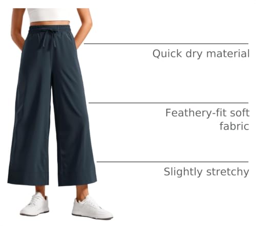 Image of CRZ YOGA Lightweight Wide Leg Crop Pants 25 inch | Casual, Travel, Comfy, Soft, Split, Loose Fit, Pockets, for Women