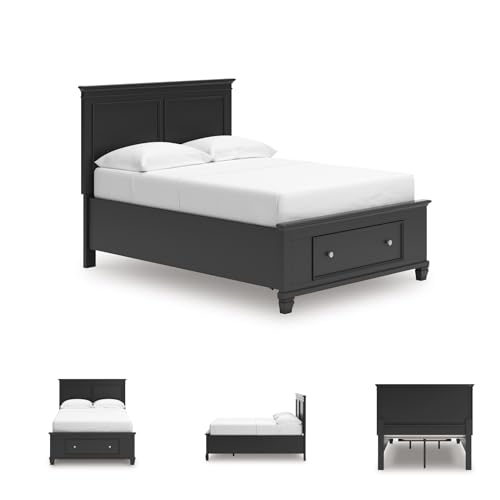 Image of Signature Design by Ashley Lanolee Full Size Bed Frame with Storage, Black | Hardwood solids birch veneer and MDF substrate, 2 footboard storage drawers, Platform design with roll slats, Casual style