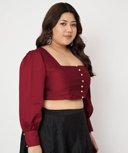 Image of studio rasa Women's Plus Size Chroma Button Down Crop Top for Wedding Festive Party