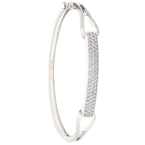 Image of ZENEME Rhodium-Plated Silver Toned American Diamond Openable Hinged Kada Bracelet for Women & Girls | CZ Studded Designer Hand Jewellery