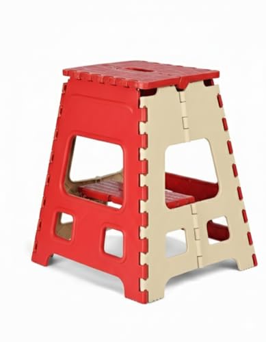 Image of U-MAX 18 Inch Folding Stool - Compact, Portable Step Stool for Kids & Adults, Lightweight Plastic Design, Slip-Resistant, Ideal for Kitchen, Bathroom, Camping & Travel (Red / 18 inch)