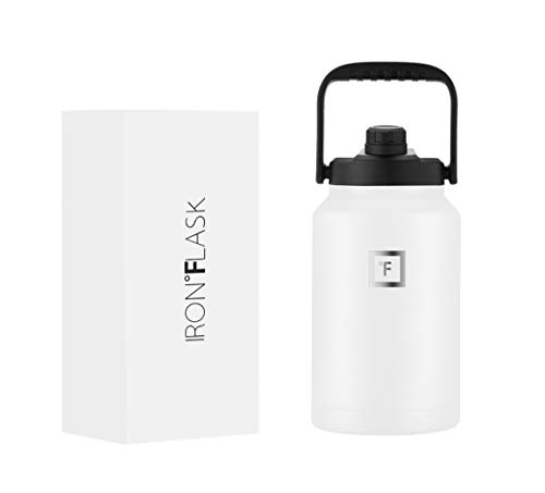 IRON Â°FLASK Sports Water Bottle - 128 Oz/One Gallon,1 Lid, Vacuum Insulated Stainless Steel, Hot Cold, Double Walled, Thermo Mug, Metal Canteen Jug Growler