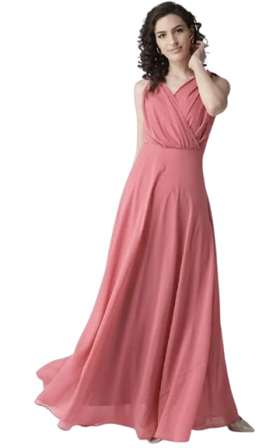 Classic Georgette Solid Gowns for Women (V Collection_P-9941114-XL) Peach-image-26