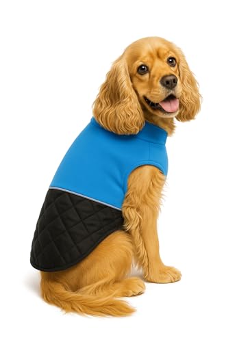 Image of The Pets Company Dog Winter Coat Jacket, Clothes, Windproof, Light Weight, Washable, Ultra Warm Thick Fleece Lined Dog Vest for Cold Weather Protection, (Reversible Blue, Medium - 18 Inch)
