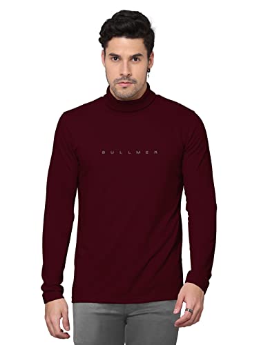 Image of BULLMER Solid Cotton Blended Full Sleeve Turtle Neck Tshirt for Men
