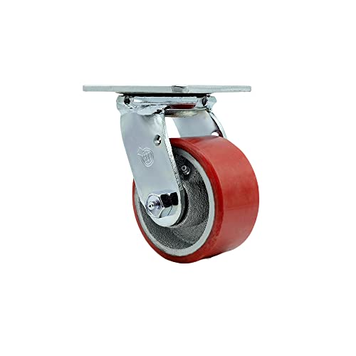 Polyurethane on Cast Iron Swivel Top Plate Heavy Duty Caster with 4 Inch Red Wheel – 700 lbs. Capacity/Caster - Service Caster Brand