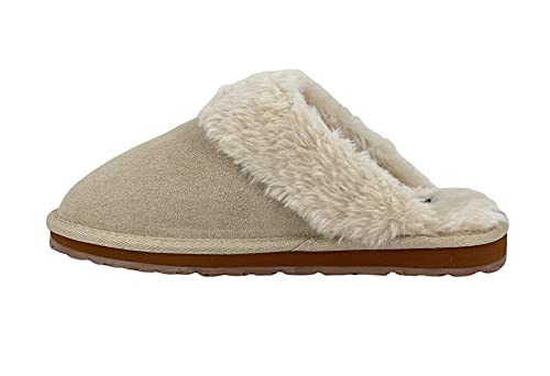 Clarks Womens Open Back Suede Leather Comfort Clog Slipper JMS0583C - Plush Faux Fur Trim - Indoor Outdoor House Slippers For Women3