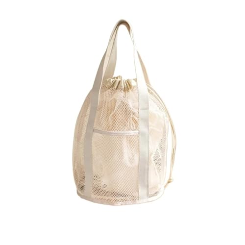 Folding Mesh Hollowed Out Tote With Drawstring Pocket Swimming Travel Organizer Ultra Lightweight Storage Bag
