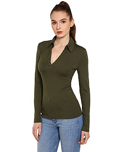 Polo à manches longues et col en V AmélieBoutik pour femme chic