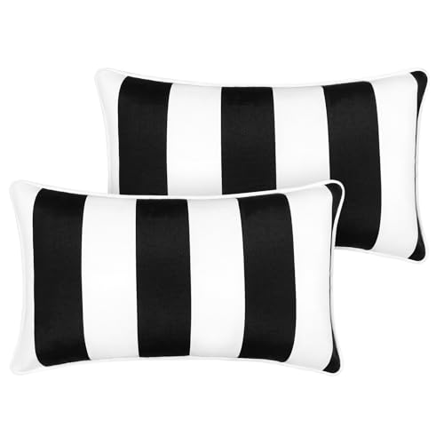 Naigle living Pack of 2 Outdoor Throw Pillows 20x12 Inch Water-Repellent & Fade Resistant Patio Pillows with Inserts All Weather Decor for Patio Furniture Garden Couch Poolside Black White
