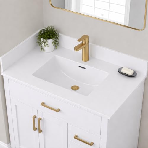 31' W x 22' D Solid Surface Polyurethane Resin Streamline Vanity Top with Sink, Durable, Consistent...