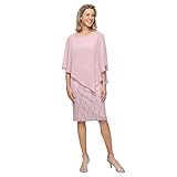 S.L. Fashions Women's Short Sequin Lace Beaded Capelet Overlay Dress