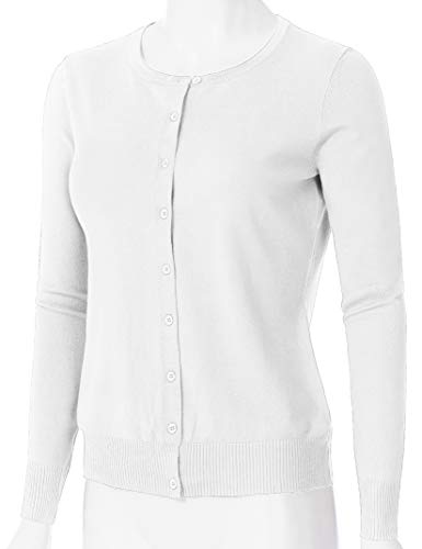 Image of Women's Long Sleeve Button Down Crew Neck Soft Knit Cardigan Sweater