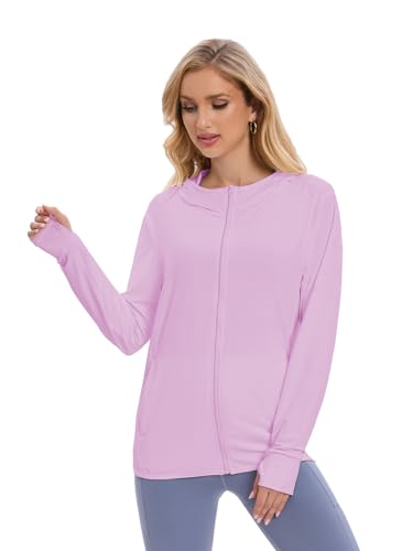 spxidacx Jaqueta feminina com proteção solar FPS 50+ manga comprida com capuz para esportes ao ar li