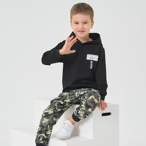 Image of Boys 2 Piece Outfits Long Sleeve Hooded Sweatshirt Top Camouflage Sweatpants Fall Winter Clothing Set 5-10T