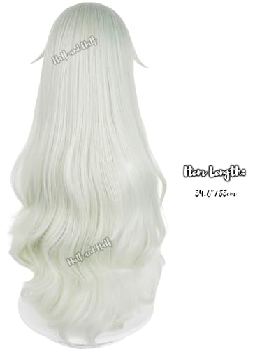 Image of Half and Half Long Light Green Curly Anime Cosplay Game Wig for Women 34.6'' Pastel Green Wave Virtual Singer Wig with Bangs Wigs for Halloween Party Costumes Daily