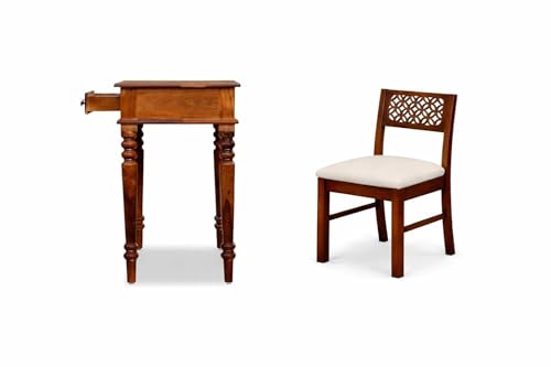 Image of Study Table with Chair for Students Study Desk Table Office Table for Work from Home Writing Office Desk Computer Desk (Honey Brown)